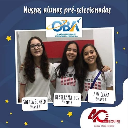 Nossas alunas, do Ensino Fundamental Anos Finais, foram pré-selecionadas para a Olimpíada Internacional de Astronomia e Astronáutica
