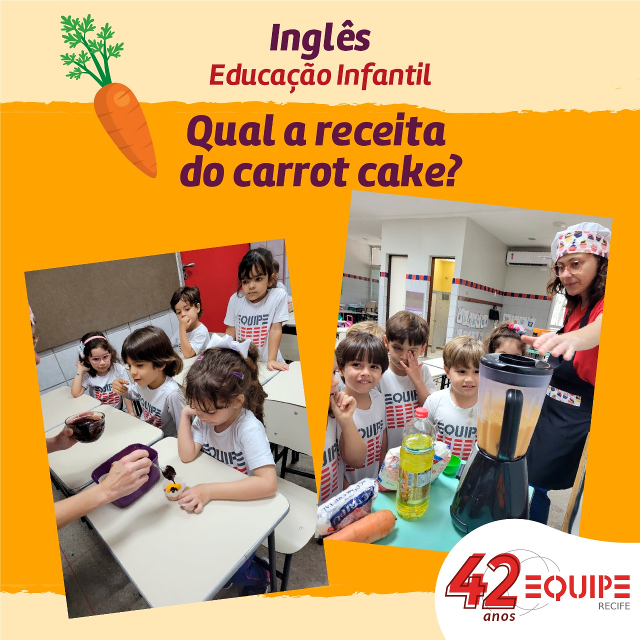 Aula de inglês com muito sabor. Educação infantil Manhã.