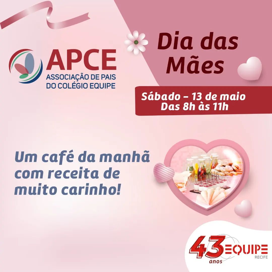 Dia das Mães - Sábado - 13 de maio. Das 8h às 12h.