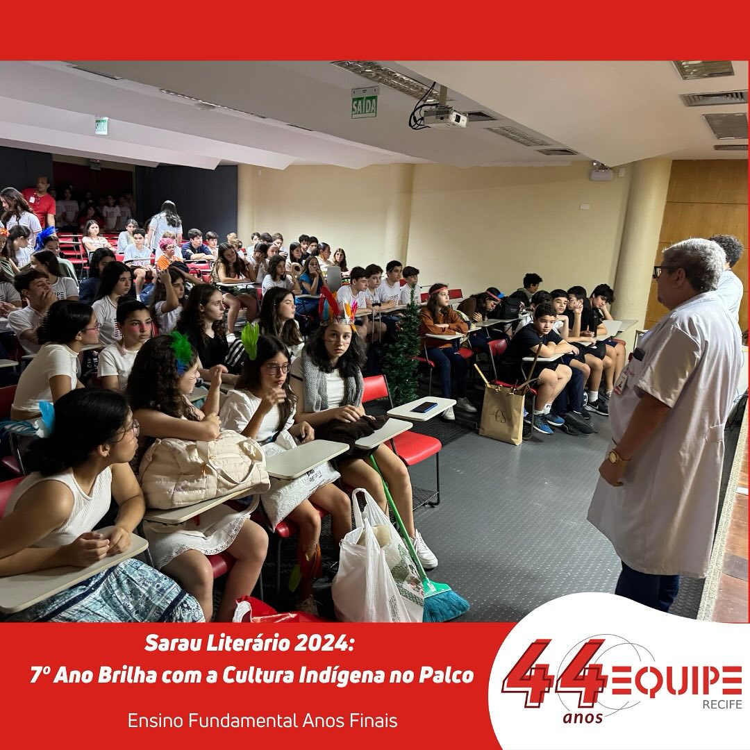 Sarau Literário 2024: 7º ano brilha com a Cultura Indígena na prática. Ensino Fundamental - Anos finais.