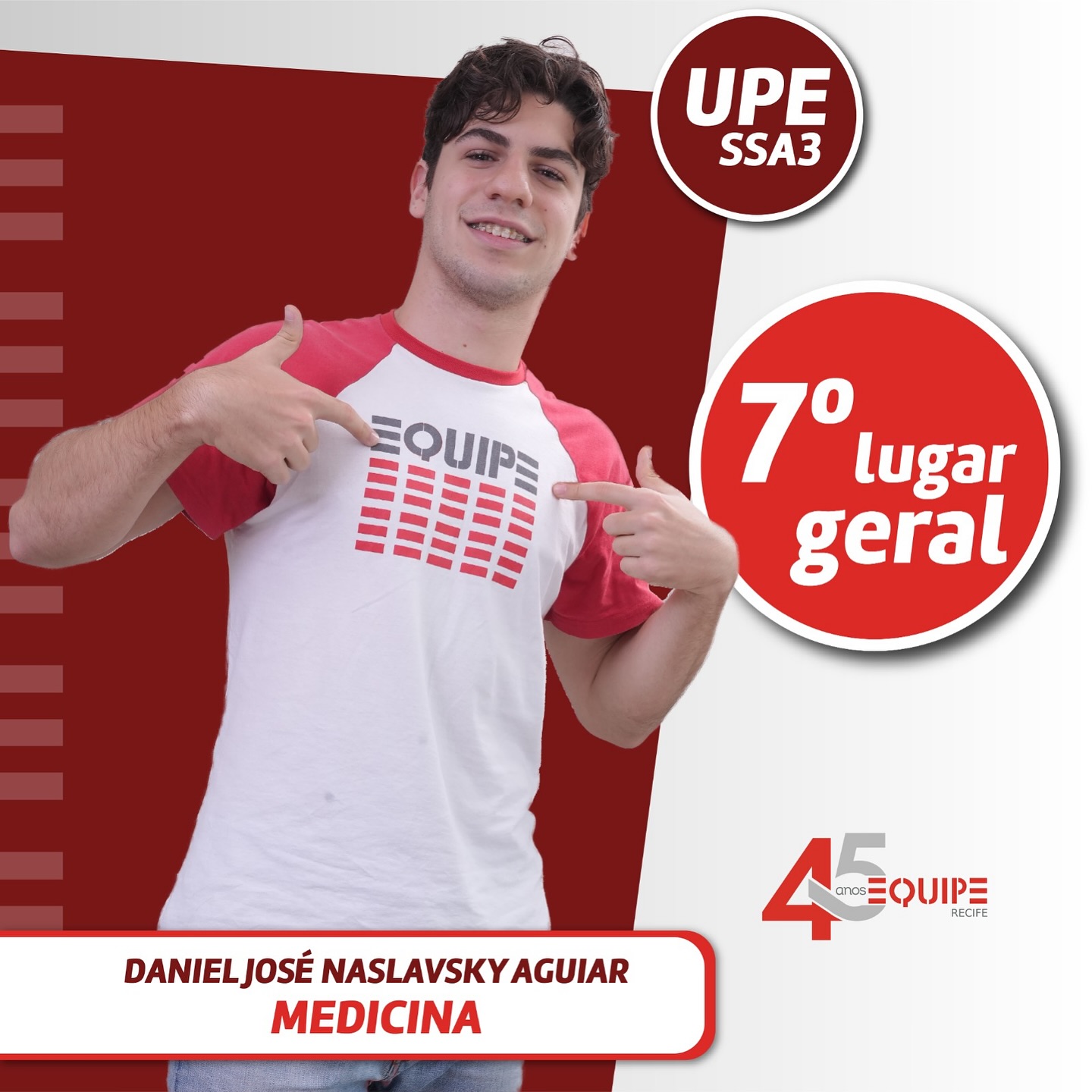 UPE SSA-3. 7º lugar geral. Daniel José Naslavsky Aguiar. Medicina.